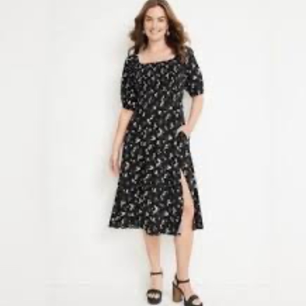 24/7 Maurices Floral Smocked Puff Sleeve Midi Dress Womens Large Bk Boho Tiered